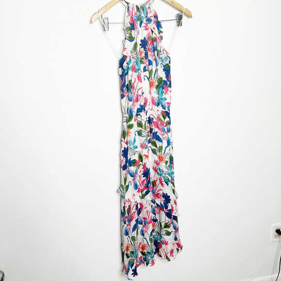 PARKER Allister Dress In Floral Fiesta Silk Halter Ruffle High Low Women's XS - Picture 5 of 7
